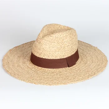Margine largă Rafie Pălărie de Paie Pălărie de Vară pentru Femei Panglica Decor Plaja Palarie Unisex Protectie solara Jazz Pălărie Kentucky Derby Hat
