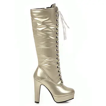 Negru Aur Argint Martin Cizme Cross Legat Platforma Toc Înalt Cizme Genunchi Doamnelor Moda Fermoar Toamna Iarna Nou Pantofi pentru Femei