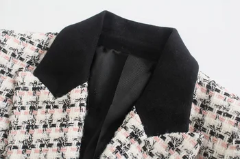 Noi 2022 Za Femei Sacou Dublu Rânduri Verifica Tweed Blazer Coat Vintage Maneca Lunga Buzunare De Sex Feminin De Îmbrăcăminte Chic Veste Femme