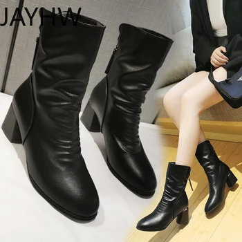 Nou Cizme Femei Negru Gotic Cizme din Piele Slip-on Cizme Confortabile și la Modă de Designer de Pantofi cu Tocuri Înalte Buty Damskie