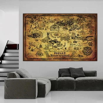 Poster de poster de seda pintura decorativa 24x32 Polegada a lenda de zelda hyrule mapa