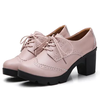 Primăvară Nouă Femei Din Piele Pantofi Cu Toc Femeie Dantela Sus Pantofi Platforma Retro Elegant Doamnelor Pantofi De Nunta Petrecere