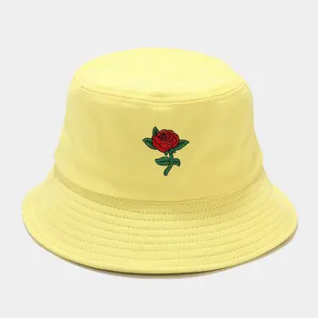 Rose găleată pălărie hip hop bumbac flori brodate femei panama sport în aer liber florale palarie de soare de vară pe plajă palarie de soare dropshipping
