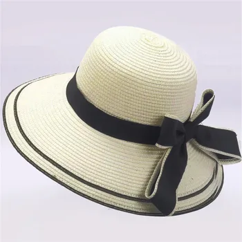 Soarele de vară Pălărie Mare, Neagră Arc Pălărie de Vară Pentru Femei Pliabil Paie Plaja Panama Hat Visor Margine Largă UV Proteja de Călătorie Pac 2022 Noi