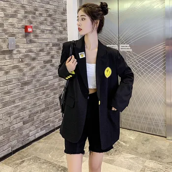 Tendintele de toamna de Moda Smiley Imprimare Sacouri pentru Fete Adolescente coreean Streetwear Femei Vrac se Potrivi Costum Jachete Singur Buton Haine