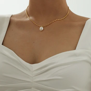Titan Cu Aur de 18K Margele Chian Adevarata Perla Cravată Colier Designer T Show Pista Rochie Rare INS Japonia, coreeană Boho Top