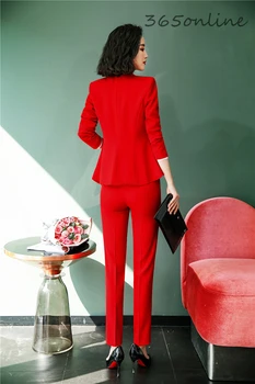 Toamna Iarna Uniformm Stiluri Formale Pentru Femei Costume De Afaceri Profesionale Doamnelor Munca De Birou Poarte Pantaloni Sacouri Elegante De Rosu