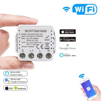 Tuya Mini WiFi Switch Întrerupător 16A Socket Inteligent Modul Zero Sprijin de Foc de Boxe Inteligent de Control Vocal Prin intermediul Alexa Google Asistent