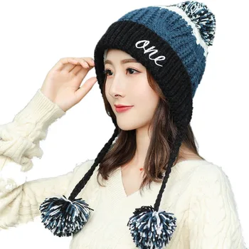 Versiunea coreeană a Urechii Protecție Tricotate Pălărie de Iarnă Postpartum Cald de Lână Capac de Culoare Gros Scrisoare Curling Feminin Adult Pălărie